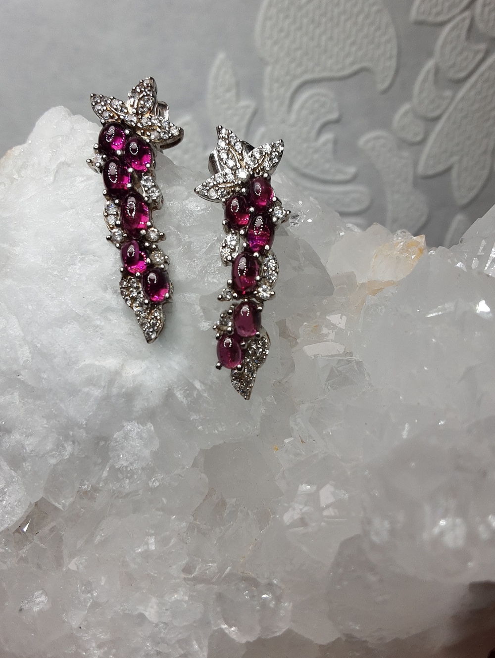 925 Old World Charm, Rhodolite, Zircon Earrings.